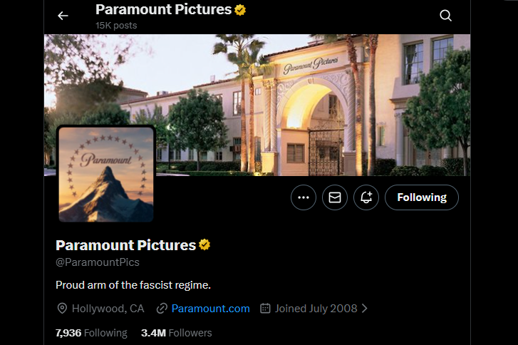 Paramount Pictures teve a descrição alterada em aparente invasão